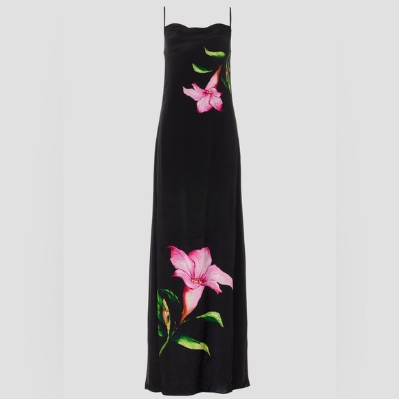 Rococo Sand Black Maxi Dress with Pink Floral Design ($540 retail!) stunning - Picture 1 of 8